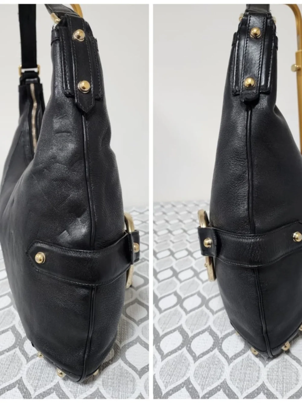 Authentic Gucci Leather Heritage Horsebit Hobo Bag Black